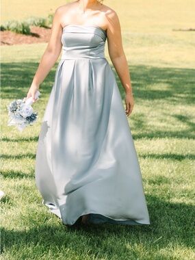 Strapless Dusty Blue Satin Dress